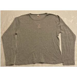 Anvil Women Gray Long Sleeve Shirt Pink Embroidery Size XL